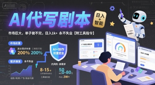 AI代写剧本，市场巨大，单子做不完，日入1k+ 永不失业【附工具指令】-青年网赚