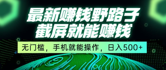 最新野路子截屏就能挣钱，无门槛，手机就能操作，日入5张【揭秘】-青年网赚