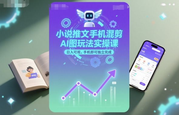 小说推文手机混剪AI图玩法实操课，日入可观，手机即可独立完成-青年网赚