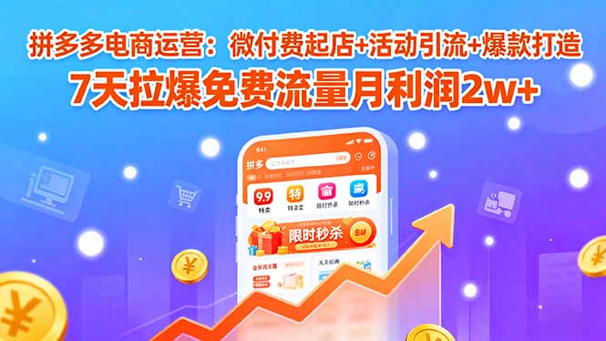 拼多多电商运营：微付费起店+活动引流+爆款打造 7天拉爆免费流量月利润2w+-青年网赚