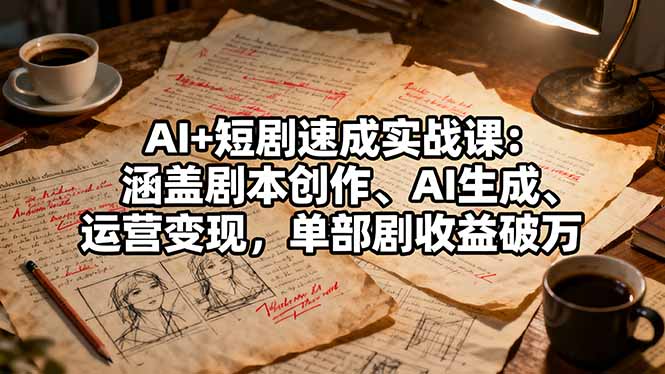 AI+短剧速成实战课：涵盖剧本创作、AI生成、运营变现，单部剧收益破万-青年网赚