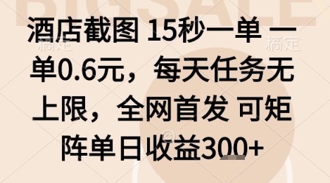 酒店截图项目，15秒一单，一单0.6米，每天任务无上限，全网首发可矩阵单日收益3张+【揭秘】-青年网赚