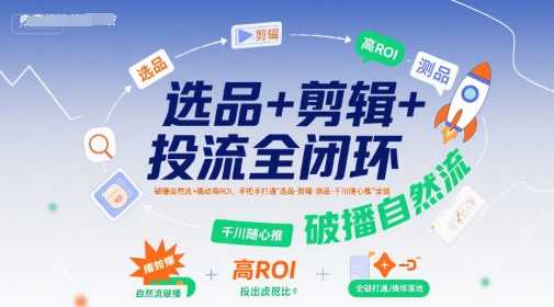 选品+剪辑+投流全闭环，破播自然流+撬动高ROI，手把手打通“选品-剪辑-测品-千川随心推”全链-青年网赚