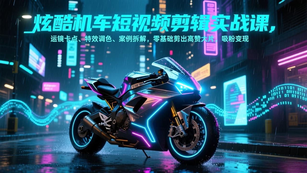 炫酷机车短视频剪辑实战课，运镜卡点、特效调色、案例拆解，零基础剪出高赞大片，吸粉变现-青年网赚