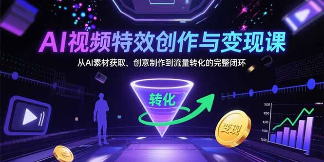 AI视频特效创作与变现课：从AI素材获取、创意制作到流量转化的完整闭环-青年网赚