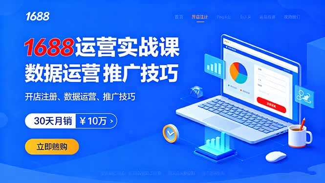 1688运营实战课：开店注册、数据运营、推广技巧，30天月销破10万+-青年网赚