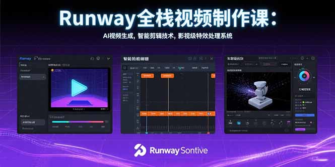Runway全栈视频制作课：AI视频生成，智能剪辑技术，影视级特效处理系统-青年网赚