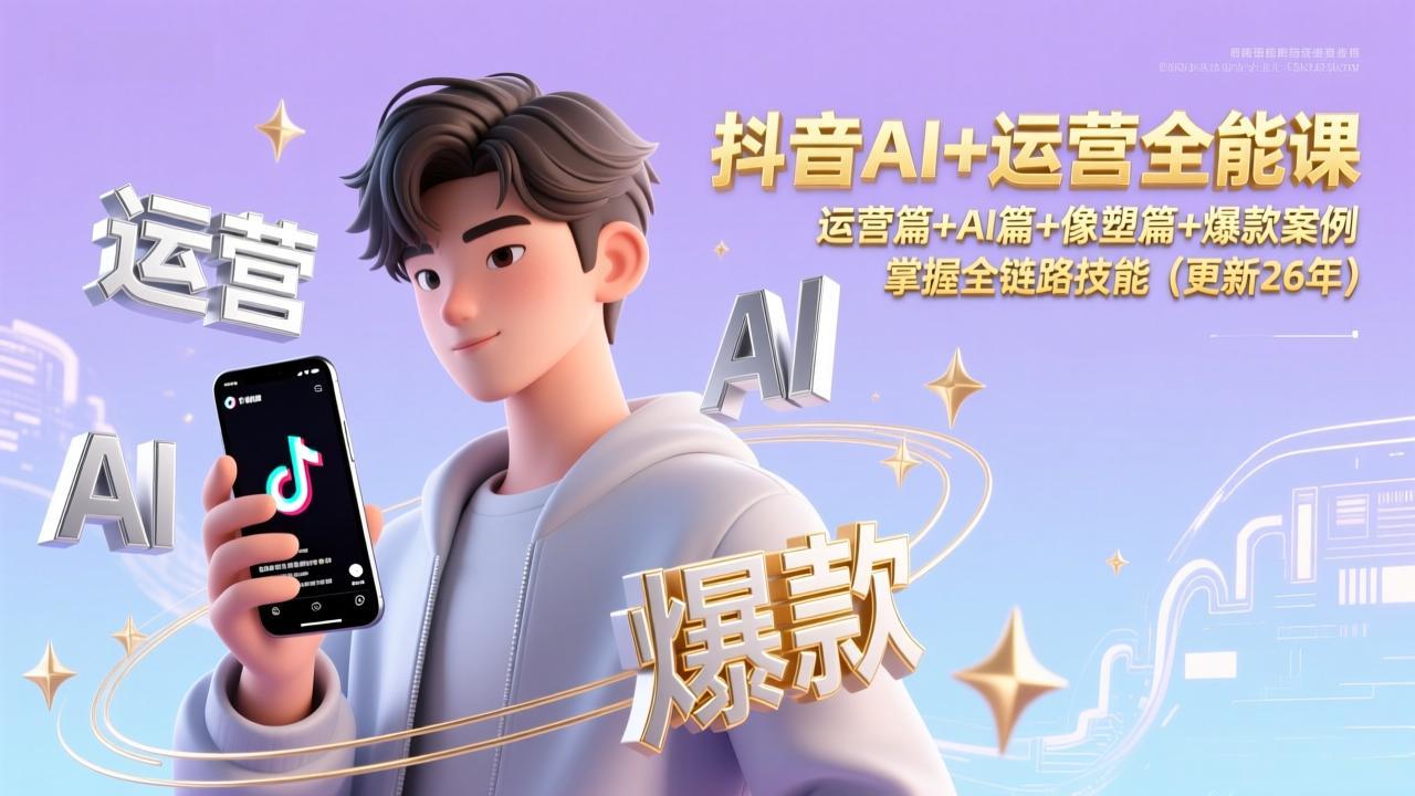抖音AI+运营全能课，运营篇+AI篇+像塑篇+爆款案例，掌握全链路技能(更新26年-青年网赚