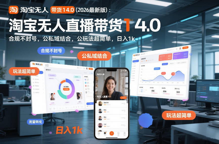 淘宝无人直播带货14.0(2026最新版)：合规不封号，公私域结合，玩法超简单，日入1k+【揭秘】-青年网赚