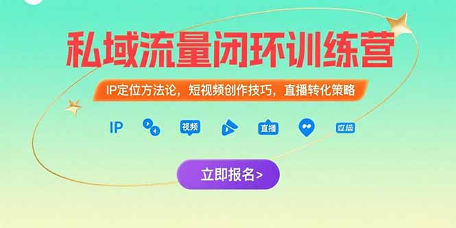 私域流量闭环训练营：IP定位方法论，短视频创作技巧，直播转化策略-青年网赚