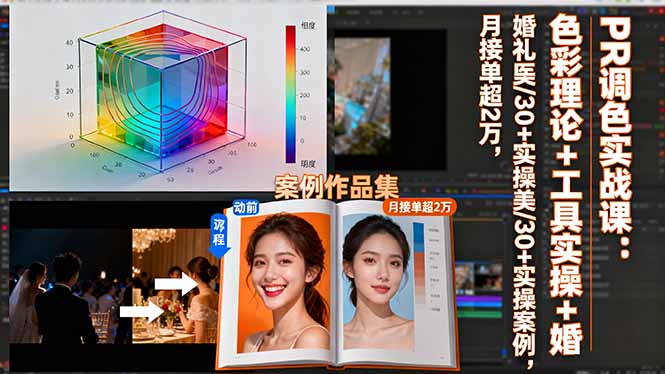 PR调色实战课：色彩理论+工具实操+婚礼医美/30+实操案例，月接单超2万-青年网赚