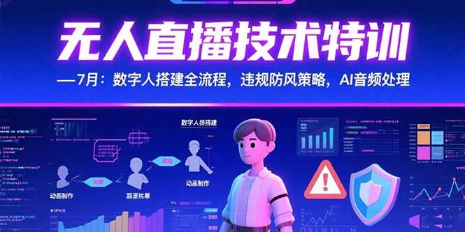 无人直播技术特训-7月：数字人搭建全流程，违规防风策略，AI音频处理-青年网赚