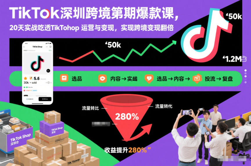 TikTok深圳跨境第2期爆款课，20天实战吃透TikTok Shop运营与变现，实现跨境变现翻倍-青年网赚