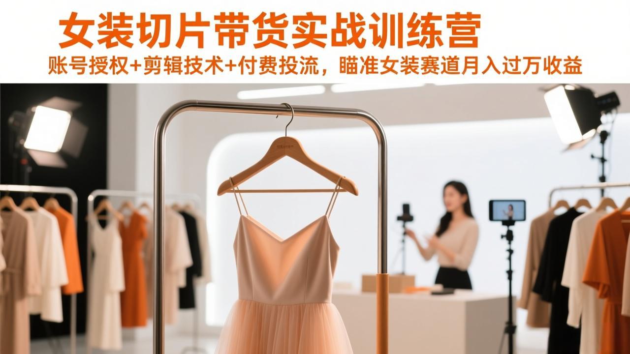 女装切片带货实战训练营，账号授权+剪辑技术+付费投流，瞄准女装赛道月入过万收益-青年网赚