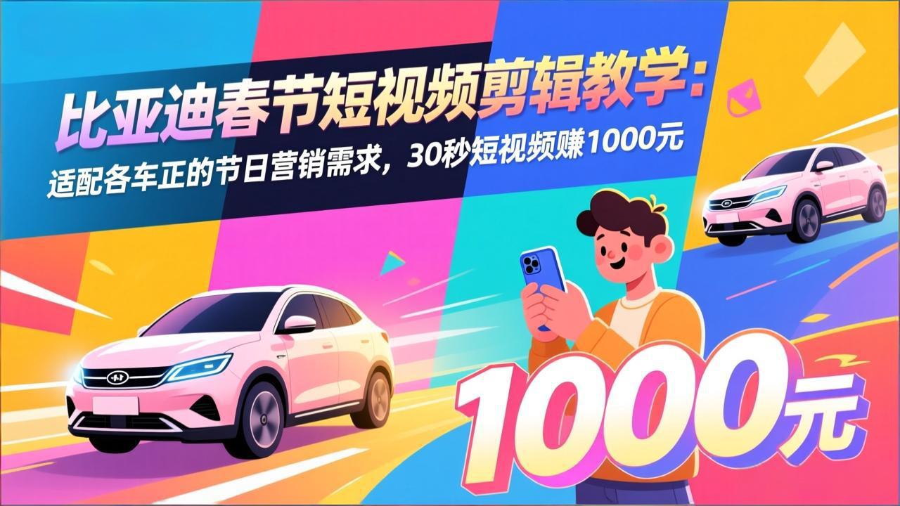 比亚迪春节短视频剪辑教学：适配各车企的节日营销需求，30秒短视频赚1000元-青年网赚