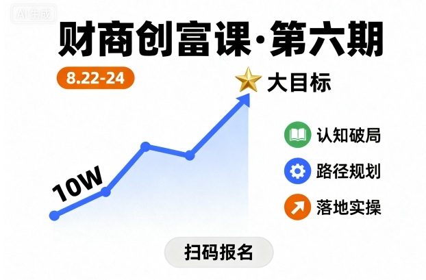 财商创富课第六期8月22-24号，如何从10W起步，一步步实现大目标-青年网赚