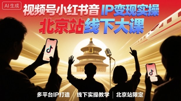 视频号小红书抖音IP变现实操北京站线下大课，40+行业短视频高变现姿势，100+IP高变现实操技术-青年网赚