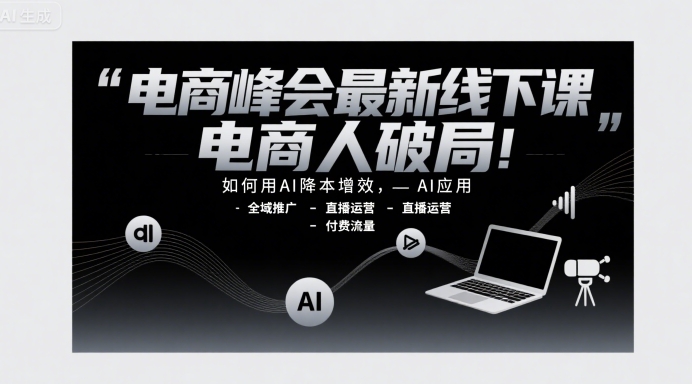 电商峰会最新线下课，电商人破局，如何用AI降本增效，AI应用-全域推广-直播运营-付费流量-青年网赚