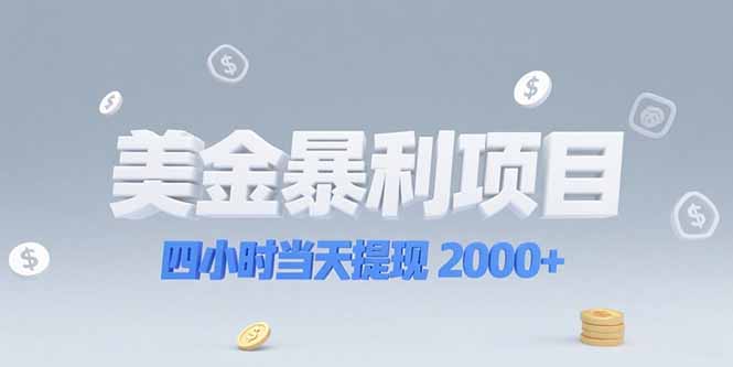 美金暴利项目，四小时当天提现 2000+机会留给会选赛道的人-青年网赚