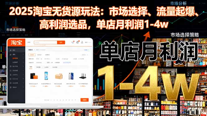 2025淘宝无货源玩法：市场选择、流量起爆、高利润选品，单店月利润1-4w-青年网赚