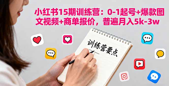 小红书15期训练营：0-1起号+爆款图文视频+商单报价，普遍月入5k-3w-青年网赚