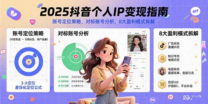 2025抖音个人IP变现指南，账号定位策略，对标账号分析，8大盈利模式拆解-青年网赚
