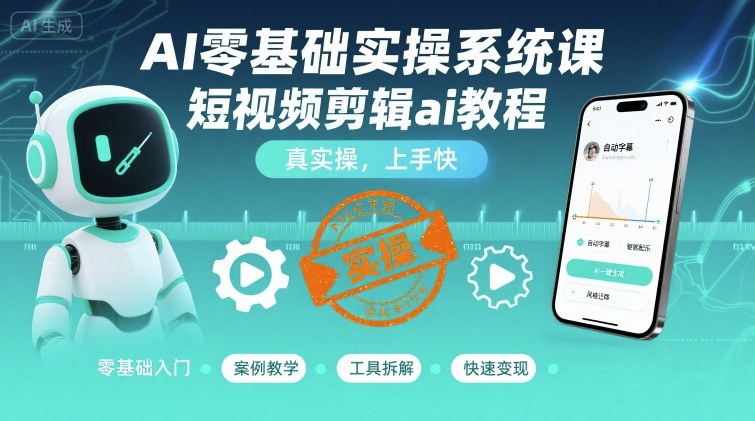 AI零基础实操系统课，短视频剪辑ai教程，真实操，上手快-青年网赚