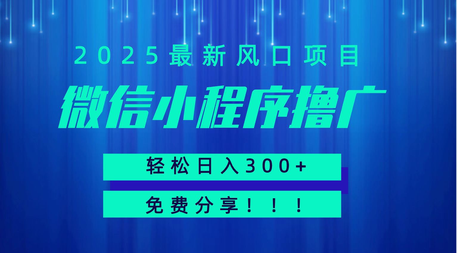 微信小程序撸广，最新风口项目，日入300+ 免费分享 可批量操作 小白可轻松上手！！-青年网赚