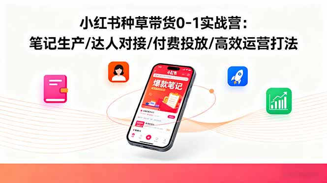 小红书种草带货0-1实战营：笔记生产/达人对接/付费投放/高效运营打法-青年网赚