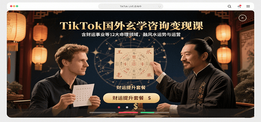 TikTok国外玄学咨询变现课，含财运事业等12大命理领域，融风水运势与运营-青年网赚