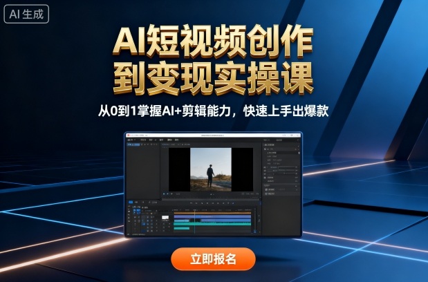 AI短视频创作到变现实操课，从0到1掌握AI+剪辑能力，快速上手出爆款(更新10月)-青年网赚