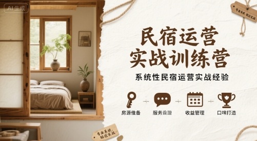 民宿运营实战训练营，系统性民宿运营实战经验-青年网赚