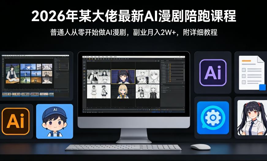 26年某大佬最新Ai漫剧陪跑课程，普通人从零开始做AI漫剧，副业月入2W+-青年网赚