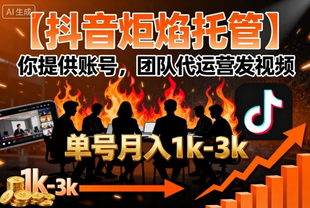 【抖音炬焰托管】你提供账号，团队代运营发视频，单号月入1k+【揭秘】-青年网赚