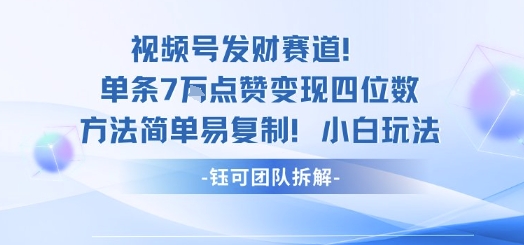 视频号发财赛道单条7W点赞变现四位数方法简单易复制小白玩法-青年网赚
