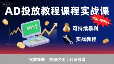 AD投放教程课程实战课，实现广告ROI300%+可持续暴利-青年网赚