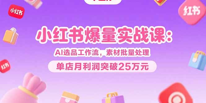 小红书爆量实战课：AI选品工作流，素材批量处理，单店月利润突破25万元-青年网赚