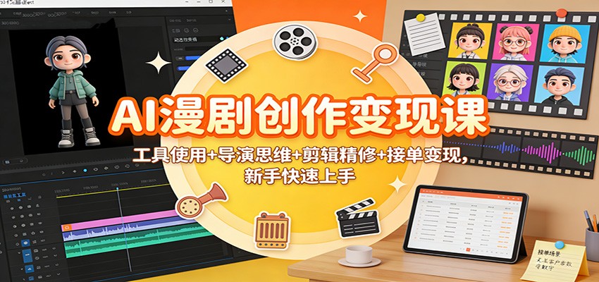 AI漫剧创作变现课：工具使用+导演思维+剪辑精修+接单变现，新手快速上手-青年网赚