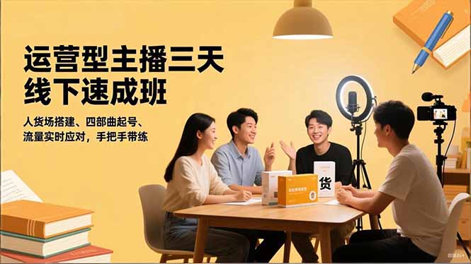 运营型主播三天线下班，人货场搭建,四部曲起号,流量实时应对，手把手带练-青年网赚