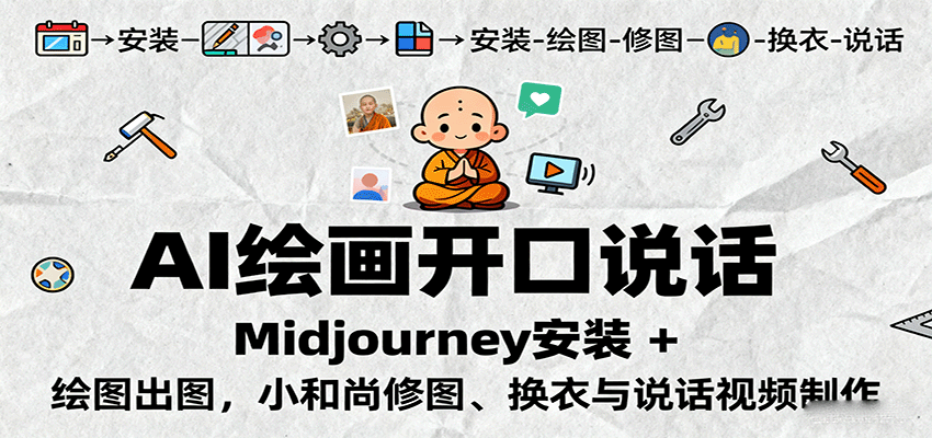 AI绘画开口说话，Midjourney安装 + 绘图出图，小和尚修图、换衣与说话视频制作-青年网赚