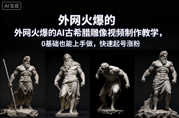 外网火爆的AI古希腊雕像视频制作教学，0基础也能上手做，快速起号涨粉-青年网赚