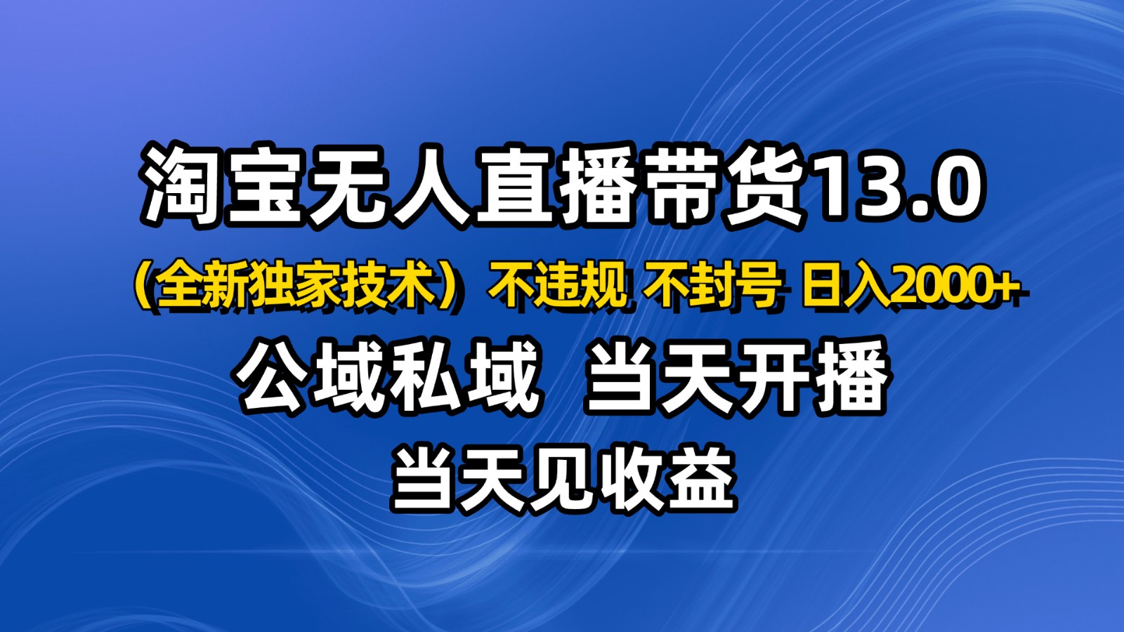 淘宝无人直播13.0，公域私域技术，不封号，不违规 布局下半年旺季赛道，日入2000+-青年网赚