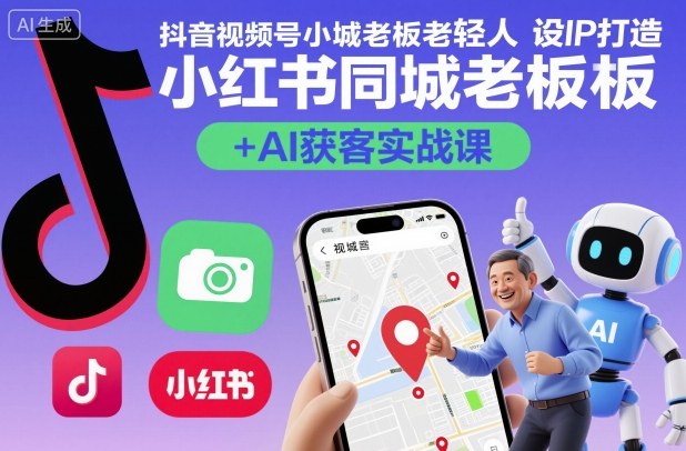 抖音视频号小红书同城老板轻人设IP打造+AI获客实战课，人设打造-算法拆解-拍摄剪辑-内容运营-AI创作-青年网赚
