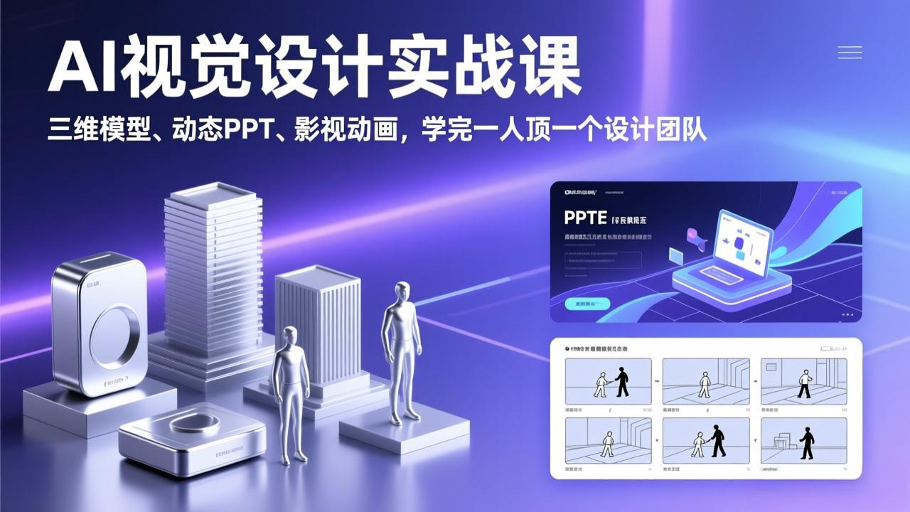 AI视觉设计实战课，三维模型、动态PPT、影视动画，学完一人顶一个设计团队-青年网赚