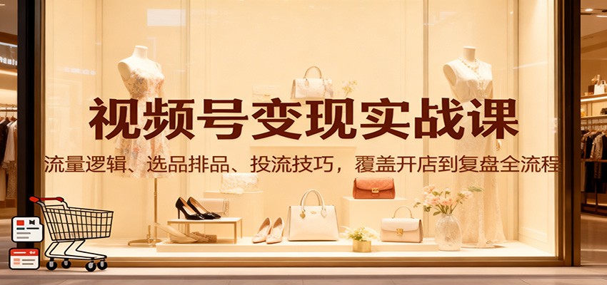 视频号变现实战课：流量逻辑、选品排品、投流技巧，覆盖开店到复盘全流程-青年网赚