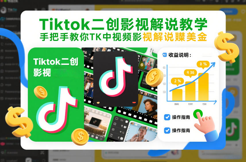 Tiktok二创影视解说教学，手把手教你TK中视频影视解说賺美金(更新26年1月)-青年网赚