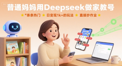 普通妈妈用Deepseek做家教号，条条热门，日变现1k+的玩法，直接抄作业-青年网赚