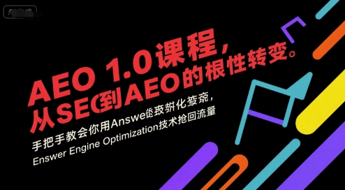 AEO 1.0 课程，从SEO到AE0的基命性转变，手把手教会你用AnswerEngineOptimization技术抢回流量-青年网赚
