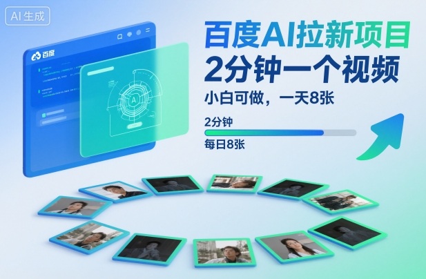百度AI拉新项目，2分钟一个视频，小白可做，一天8张【附案例+保姆级教程】-青年网赚