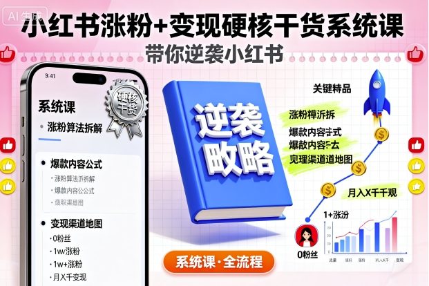 小红书涨粉+变现硬核干货系统课，带你逆袭小红书-青年网赚
